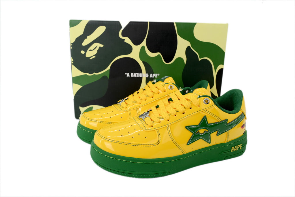 A Bathing Ape Bape Sta AUS Yellow Green Patent Sneakers