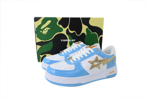 A Bathing Ape Bape Sta ARG Light Blue White Gold Patent Sneakers
