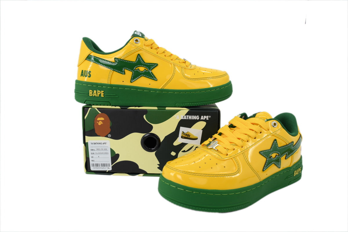 A Bathing Ape Bape Sta AUS Yellow Green Patent Sneakers