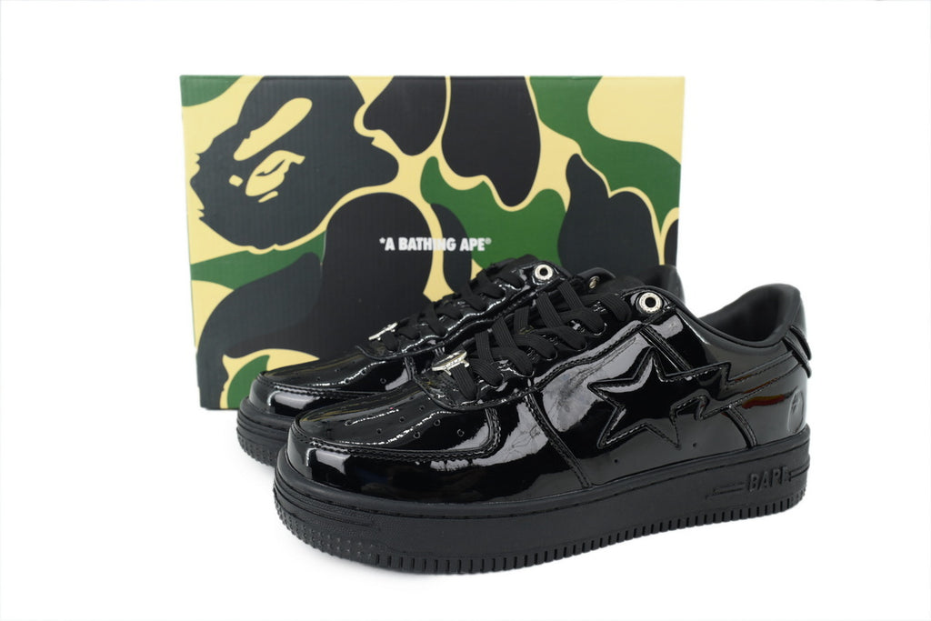 A Bathing Ape Bape Sta All Black Patent Sneakers