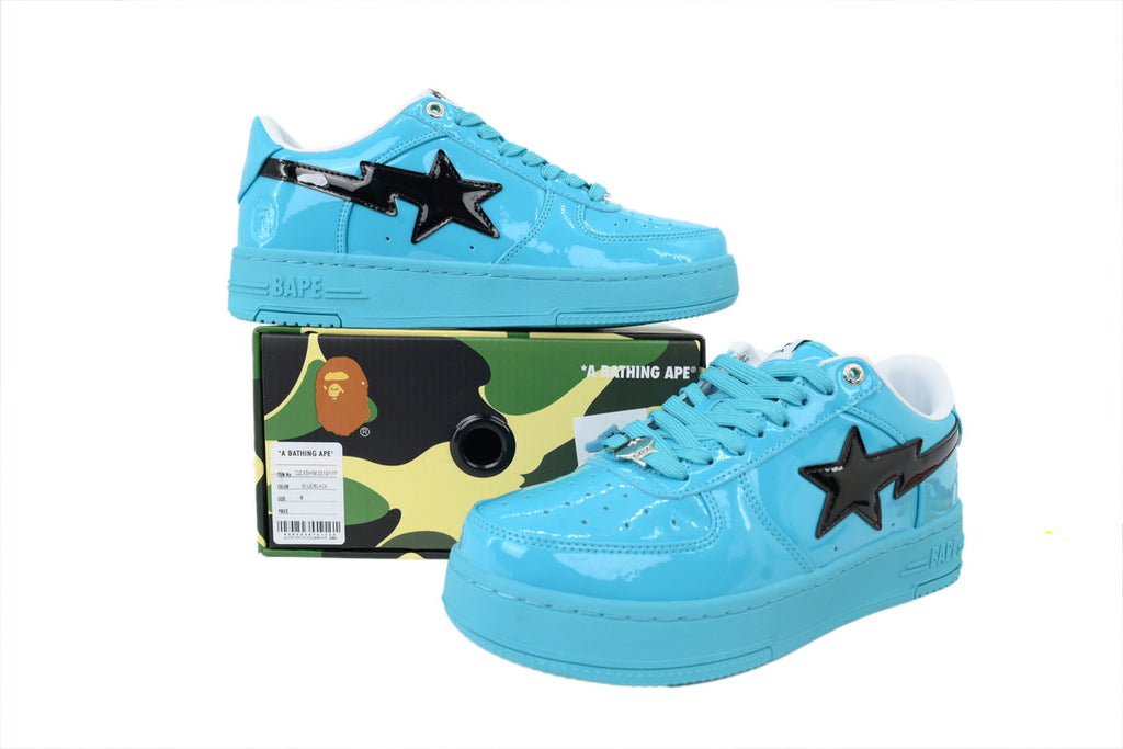 A Bathing Ape Bape Sta Baby Blue Black Patent Sneakers
